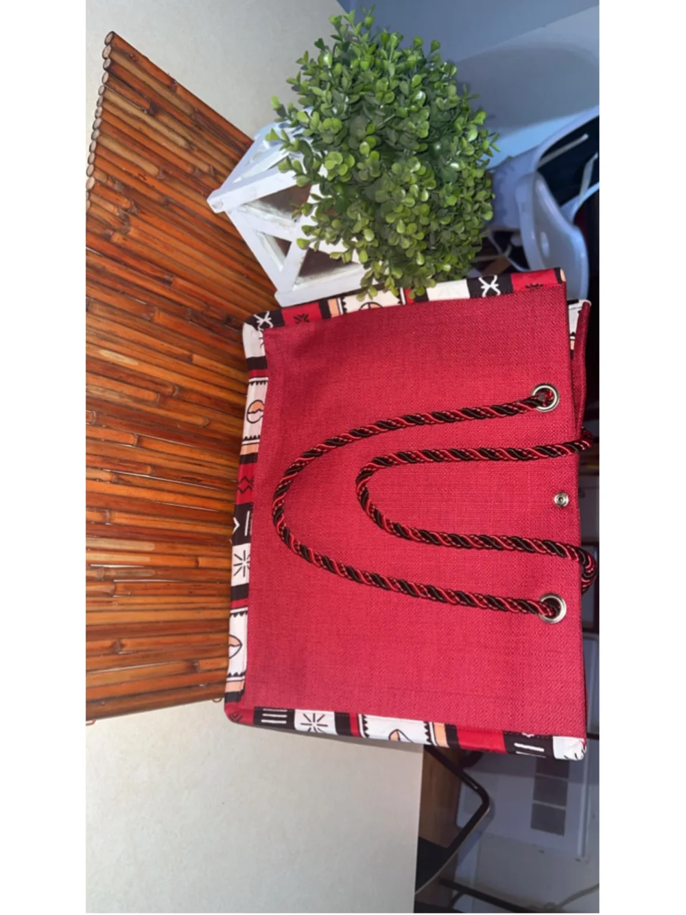 Red Jute Tote Bag | Afrocentric African Print Market, Ethnic Shoulder Tote